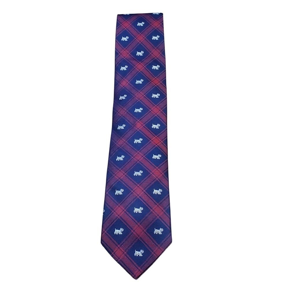 Tommy Hilfiger Silk Tie Men's Blue Red Tartan Plaid Scottish Terrier Scottie Dog